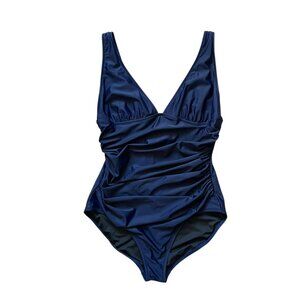 J Crew Ruched V-Neck Swimsuit In Navy Blue Size 16